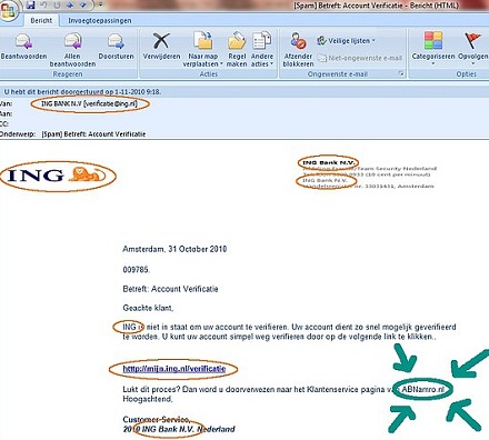 Кибермошенники перепутали два голландских банка, указав вначале банк ING, а затем другой банк ABN Amro